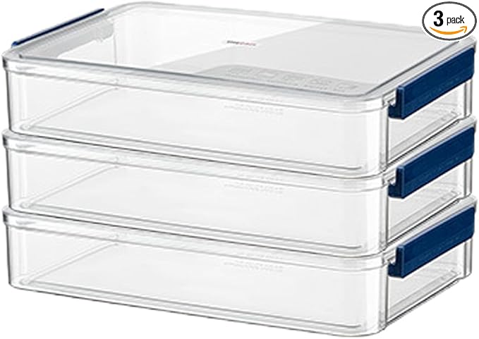 A4 Scrapbook Paper Storage, Photo Storage Box, Plastic File Box (3Pack, Large, Blue)