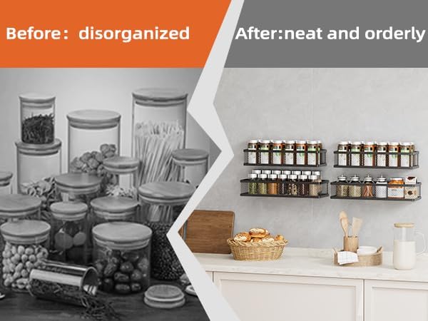 Spice Rack Wall Mount, 4 Pack Pantry Door Organizer & Hanging Storage Baskets Organizer Wall Mount, Large Capacity Metal Spice Shelf for Kitchen Cabinet, Pantry Doors, Bathroom, Shower, Home Decor-NeatNest