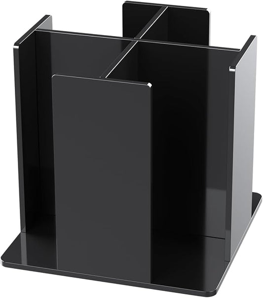 Cup and Lid Holder, 4 Compartment, Square | Rotating Coffee Cup Dispenser Lid Carousel for Restaurant, Buffet, Coffee Station, Bar, Countertop, Black Acrylic-NeatNest