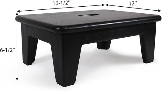 CONSDAN Step Stool for Bed - USA Grown Oak, Wooden Stool for Adults and Seniors, 6.5" High, Non-Slip Mat, No Assembly Needed, Solid Wood, Black Color-NeatNest