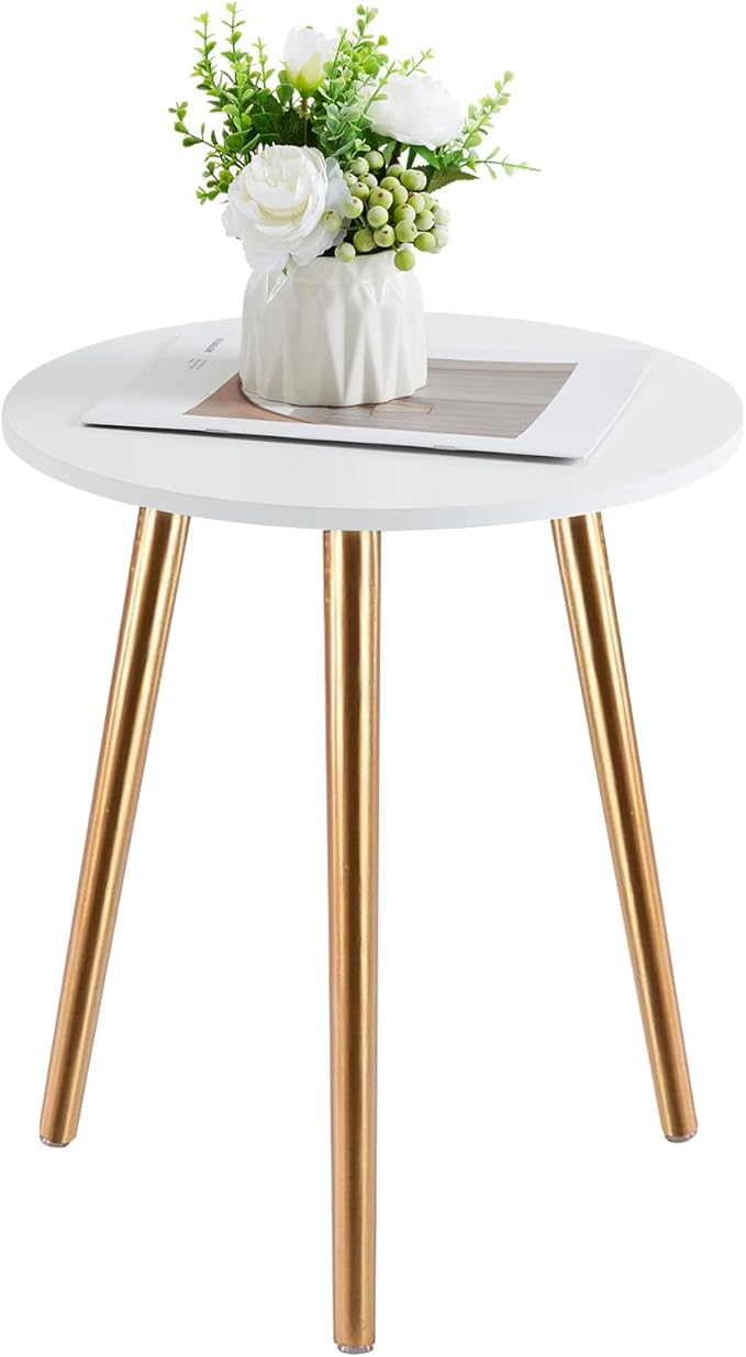 Apicizon Round Side Table, Gold Nightstand End Table for Living Room, Bedroom Home Decor Bedside Table with Gold Wood Legs 16.5 Inches-NeatNest
