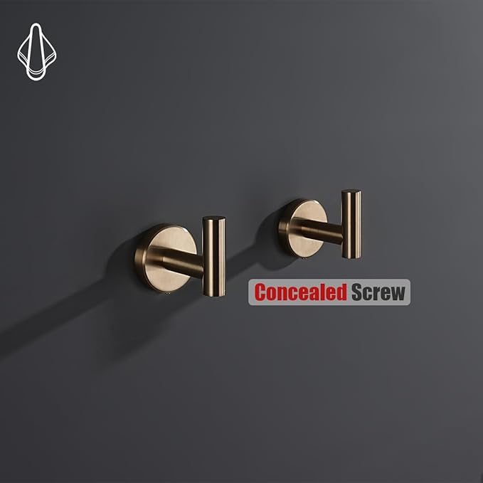 JQK Bathroom Towel Hook Champagne Bronze, Coat Robe Clothes Hook for Bathroom Wall Mounted (Pack of 2), SUS 304 Stainless Steel 0.8mm, TH100-CB-P2-NeatNest
