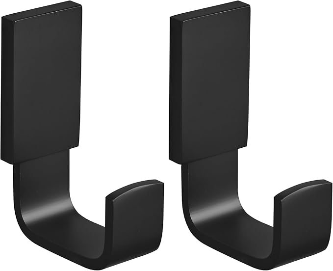 BESy Brass Clothes Hook Single Towel Hook for Bathroom Kitchen Garage Square Style Robe Hooks Coat and Hat Hook, Self Adhesive with Glue or Wall Mounted with Screws, Two Packs, Matte Black-NeatNest
