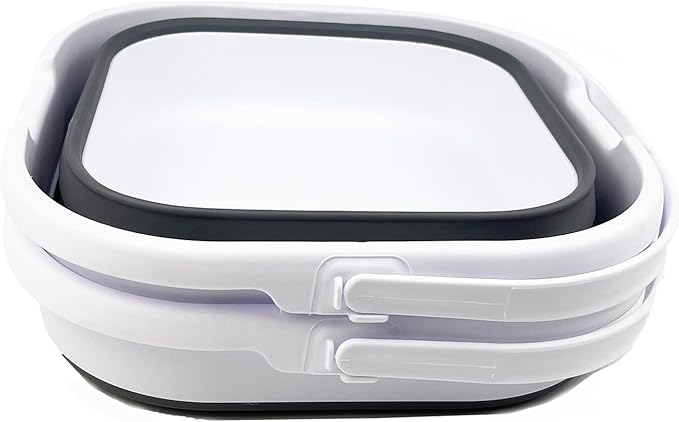 SAMMART 9.5L (2.5 Gallon) Collapsible Rectangular Handy Basket/Bucket (White/Steel Grey(Set of 2))-NeatNest