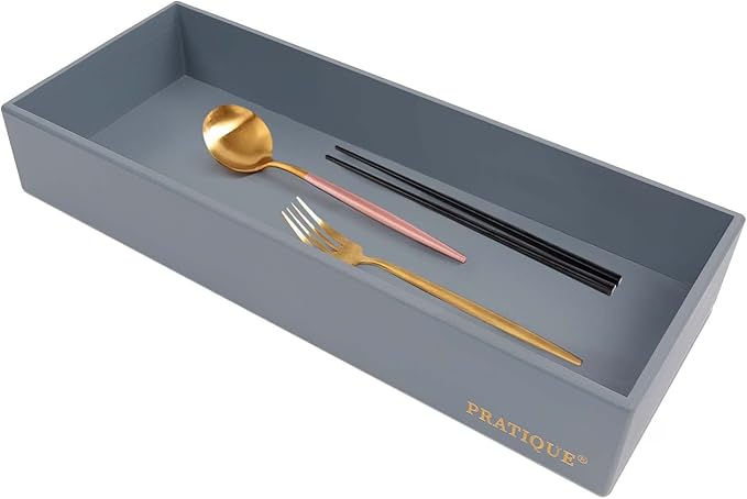 Bamboo Drawer Organizer - Kitchen Utensil Organizer Silverware Tray Cutlery Holder,Office Desk Supplies and Accessories,15 * 5.9 * 2.6,Grey-NeatNest