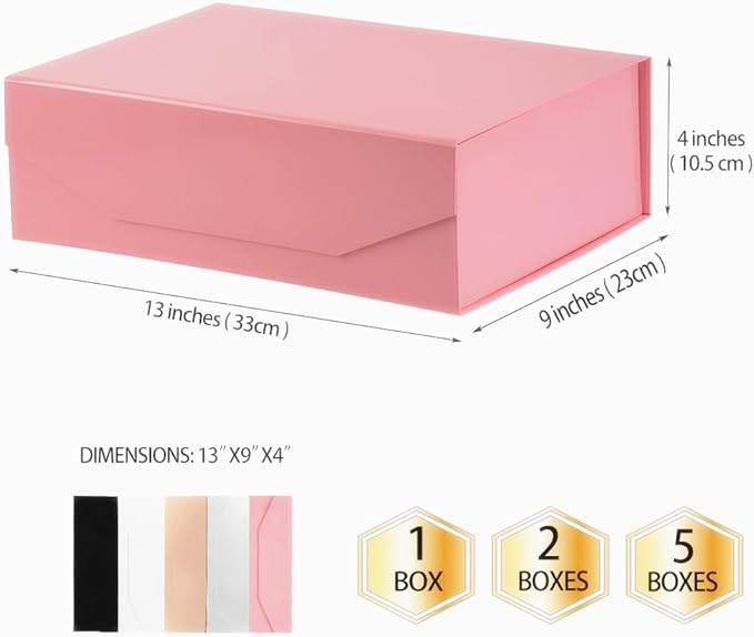 1Pcs 13x9x4 Inches Pink Gift Boxes with Lids for Presents Magnetic gift box large Gift Box for Bridesmaid Proposal,Groomsman (Glossy Pink)-NeatNest