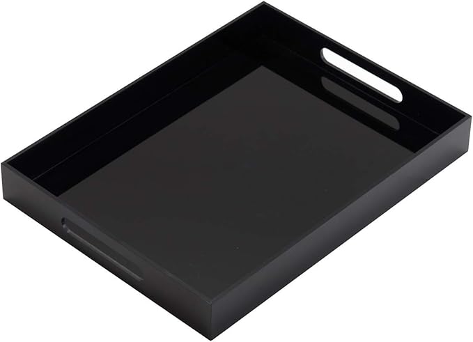 Glossy Black Sturdy Acrylic Serving Tray with Handles - 10x15 Inch, Coffee, Appetizer, Breakfast Tray - Butler, Kitchen to Vanity Table, Decorative-NeatNest