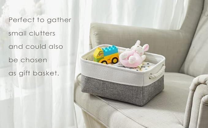 TheWarmHome Organization and Storage Basket for Shelves - 12x8x5.2 inch 1 Pack Fabric Storage Cubes, Collapsible Storage Bins for Closet Organizer Gift Cloth Toy (White & Grey)-NeatNest