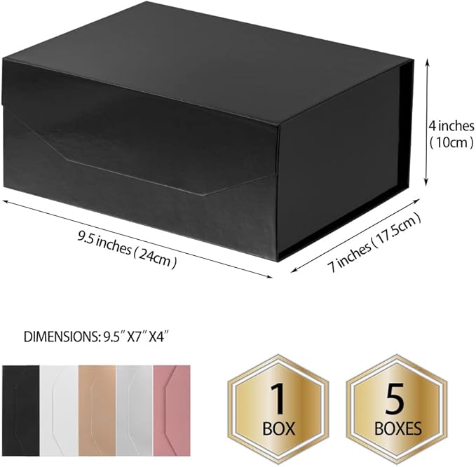 1Pcs Black 9.5x7x4 Inch Gift Box, Small Magnetic Box with Lid Black Small Gift Boxes for Groomsman proposal Foldable Magnetic Closure Storage Boxes-NeatNest