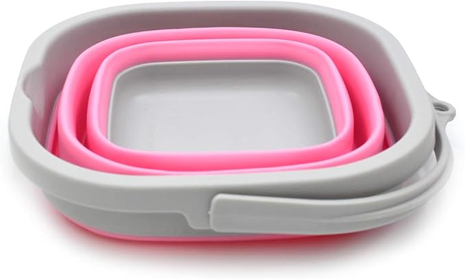 SAMMART 2.6L (0.68 Gallon) Super Mini Sqare Collapsible Plastic Bucket - Foldable Square Tub - Portable Fishing Water Pail - Space Saving Outdoor Waterpot (1, Pink)-NeatNest