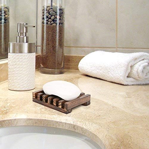 Anwenk Soap Dish Wooden Soap Saver Holder Soap Tray for Bathroom Shower Rectangular Sink Drainer Hand Craft for Soap,Sponges and More (2 Pack)-NeatNest