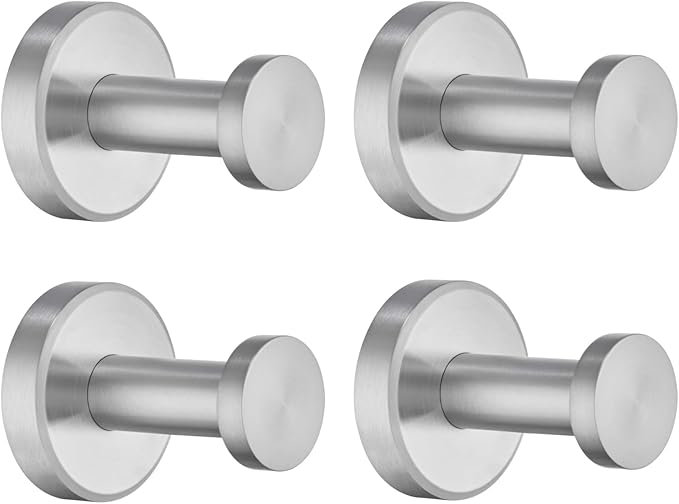 APLusee Brushed Nickel Hand Towel Hook, 4 Pack 304 Stainless Steel Storage Coat Hook, Bathroom Accessories Wall Mounted