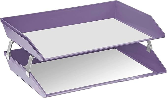 Acrimet Facility 2 Tier Letter Tray, Side Load, Letter Size/A4, Desktop File Organizer, Plastic (Solid Purple Color)-NeatNest