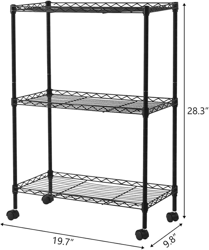 3 Tier Adjustable Storage Shelf Metal Storage Rack Wire Shelving Unit Storage Shelves for Pantry Closet Kitchen Laundry Bathroom (Black-3-Tier)
