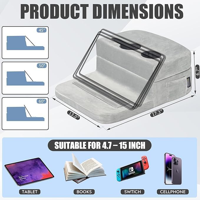 Couch Cup Holder Tray Pillow - Bed, Couch Caddy, Sofa, RV & Car - Holds Drinks, Snacks, Remotes, Phones, Kindle, Tablet | Bed Cup Holder (Grey)-NeatNest