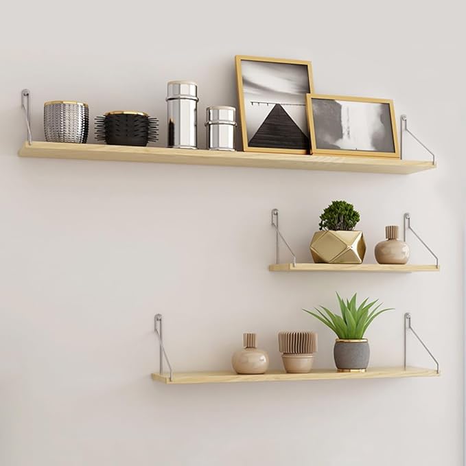 Dixiao 3Pcs Wall Mounted Floating Shelves, Modern Home Décor Wall Shelf Board for Kitchen, Bedroom, Bathroom,Living Room (Wood Color,40 * 15 * 1.5cm)-NeatNest