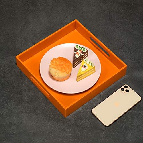 Orange Sturdy Acrylic Serving Tray with Handles-10x10Inch-Serving Coffee,Food,Breakfast,Butler-Kitchen Countertop Tray-Makeup Drawer Organizer-Vanity Table,Ottoman Tray-Decorative Tray-NeatNest