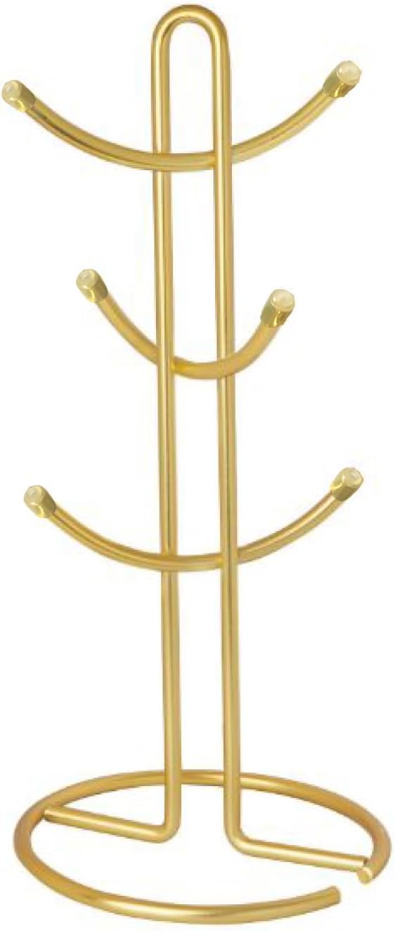 FitWell Mugs Holder, Mug Tree, Coffee Mug Holder, Coffee Mug Tree, Mug Organizer for Cabinet, Mug Holder Stand, Coffee & Tea Cup Storage Rack (Gold, 6 Mugs (15"H))-NeatNest
