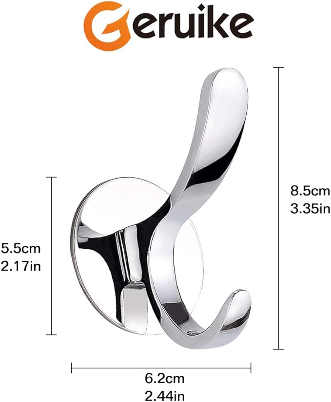 GERUIKE Adhesive Towel Hooks Stainless Steel Self Adhesive Robe Coat Hook for Bathroom Kitchen Wall Mounted Door Clothes Hook No Screws Damage Free
