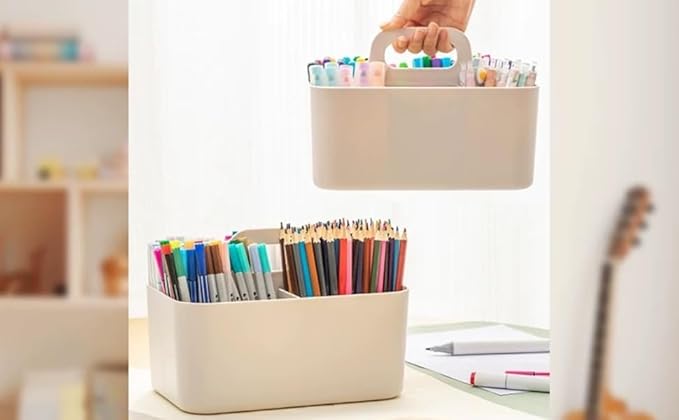 Feadily (2 Pack Plastic Shower Caddy Portable, Portable Basket with Handle Storage Organizer, Stackable 5 Compartments, 9.76" x 6" x 6.7", White-NeatNest