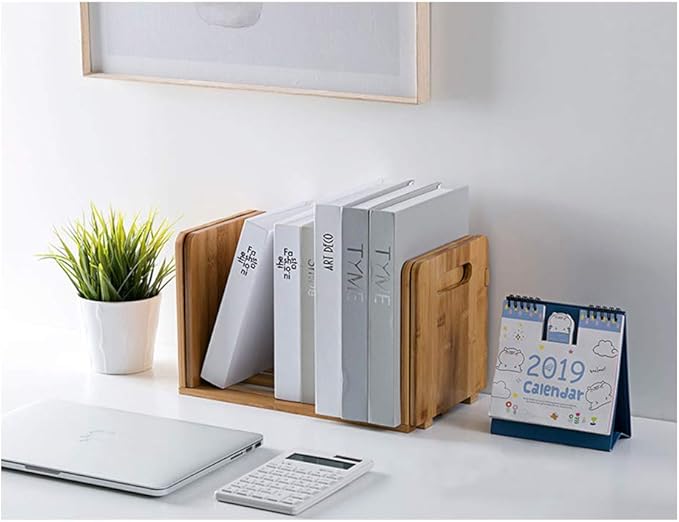 Bamboo Desktop Bookshelf Adjustable Storage Organizer Display Shelf Rack,Countertop Platforms, Book Stands Shelves-NeatNest