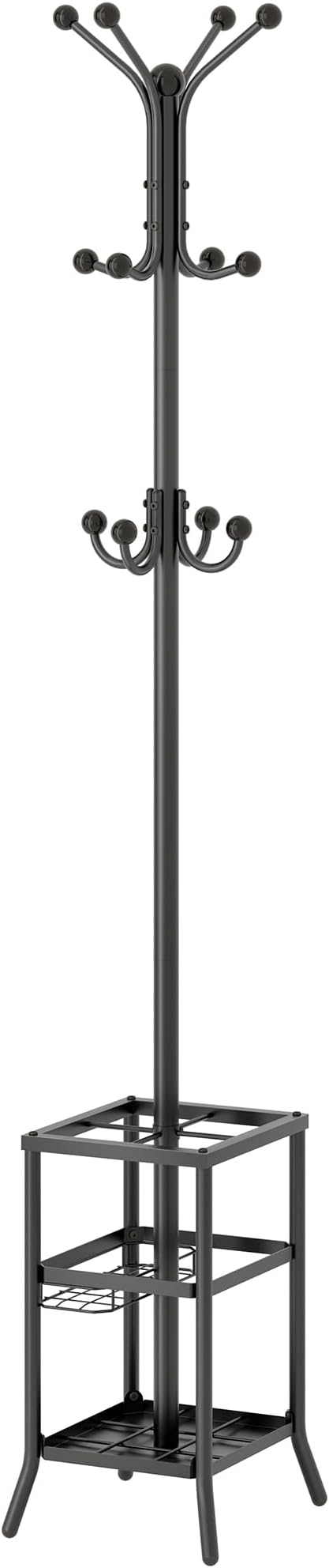 FAVOOSTY Coat Rack Freestanding,Coat Rack Stand with Umbrella Holder,Metal Coat Tree with 12 Hooks,Tree Clothes Hat for Entryway, Hallway, Bedroom, Living Room & Office -Black-NeatNest