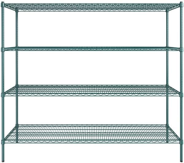 24" x 72" NSF Green Epoxy 4-Shelf Kit with 64" Posts, Heavy Duty Storage Shelving, Wire Shelving Kit, NSF Commercial Storage Rack Unit