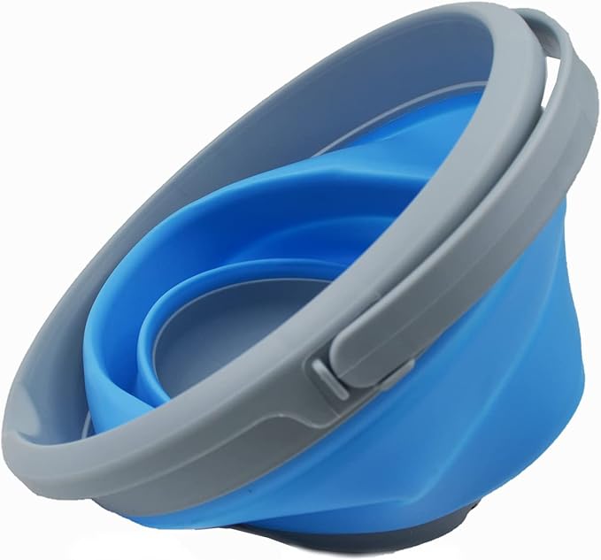 SAMMART 5.5L (1.4 Gallon) Collapsible Plastic Bucket - Foldable Round Tub - Portable Fishing Water Pail - Space Saving Outdoor Waterpot (Grey/Marine Blue (Set of 2))-NeatNest