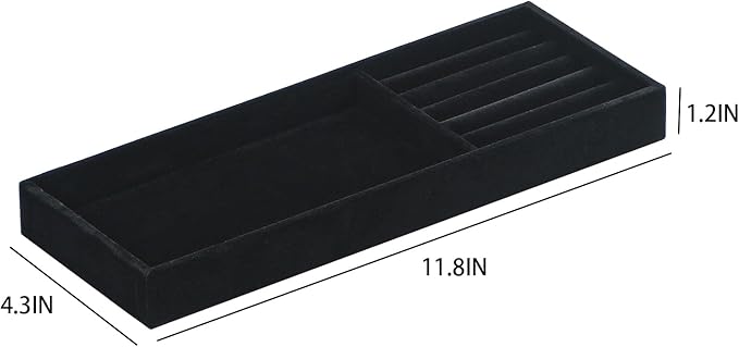 2Pcs Desk Drawer Storage Tray, Nightstand Organizer Tray, Necklace Bracelet Ring Earring Jewelry Display Tray, Grid Table Organizer Holder Tray for Sunglass, Phone, Watch, Perfume (2 grid)/Black-NeatNest
