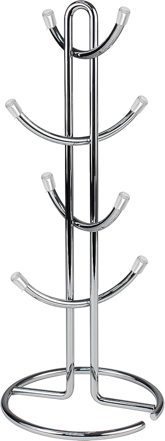 FitWell Mugs Holder, Mug Tree, Coffee Mug Holder, Coffee Mug Tree, Mug Organizer for Cabinet, Mug Holder Stand, Coffee & Tea Cup Storage Rack (Chrome, 8 Mugs Holder (17.5"H))-NeatNest