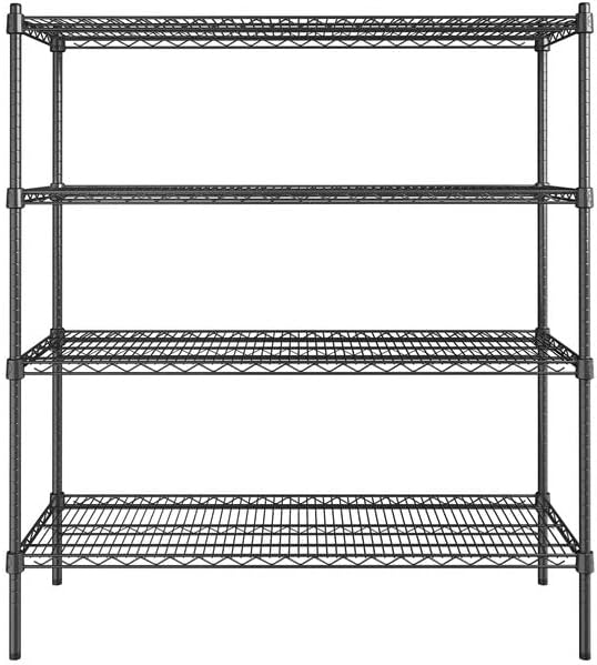 18" x 48" NSF Black Epoxy 4-Shelf Kit with 54" Posts, Heavy Duty Storage Shelving, Wire Shelving Kit, NSF Commercial Storage Rack Unit