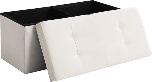 CUYOCA Storage Ottoman Bench Foldable Seat Footrest Shoe Bench End of Bed Storage with Flipping Lid, 75L Storage Space, 30 inches Velvet Cream-NeatNest