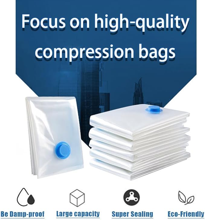 8 Pack Vacuum Storage Bags, Space Saver Bags (8Jumbo/1Hand pump) Compressed storage bags for clothing, comfort items, and blankets-NeatNest