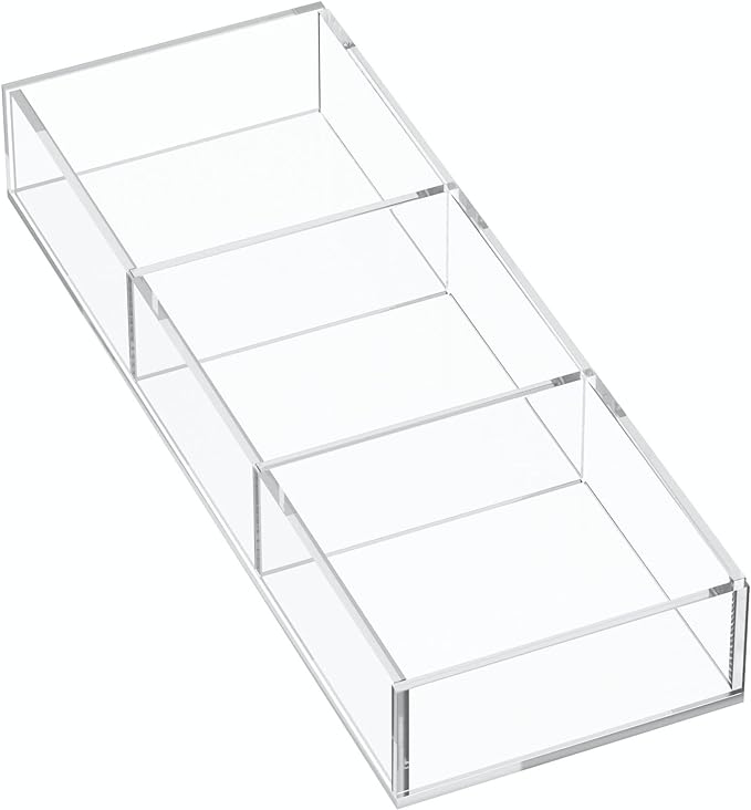 HIIMIEI 3 Section Clear Acrylic Drawer Organizer Tray, Office & Makeup Drawer Organizer (11.8x4.3 inch)-NeatNest