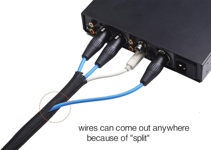Alex Tech 6.6ft - 1.5 inch Cord Protector Wire Loom Tubing Cable Sleeve Split Sleeving for USB Cable Power Cord Audio Video Cable - Protect Cat from Chewing Cords - Black