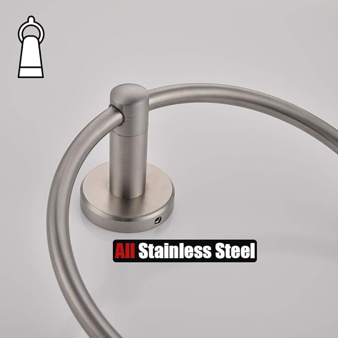 JQK Towel Ring, 304 Stainless Steel Hand Towel Holder for Bathroom, Brushed Finished Wall Mount, TR130-BN