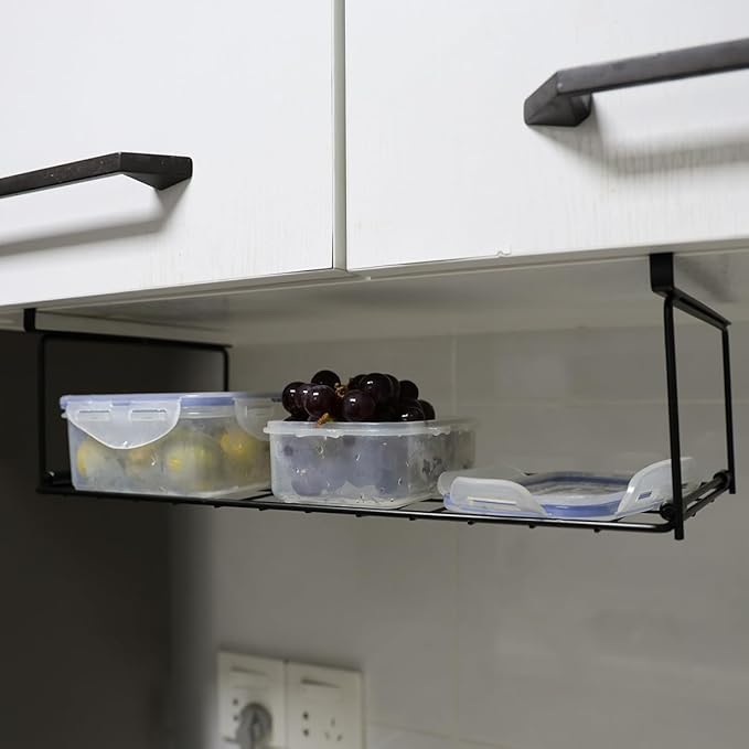 Foil and Plastic Wrap Organizer Kitchen Under Cabinet Desk Pantry Hanging Organizer Storage Foldable Rack (Black)-NeatNest