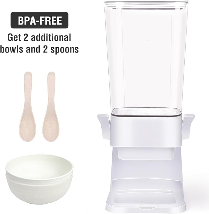 Cereal Dispenser Countertop with 2 Pack Bowls and Spoons 5.5 Qt Large Cereal Storage Container Holder for Pantry Dry Food Nut Dispenser Snack Candy Organizer Kitchen Organization for Oatmeal Granola-NeatNest