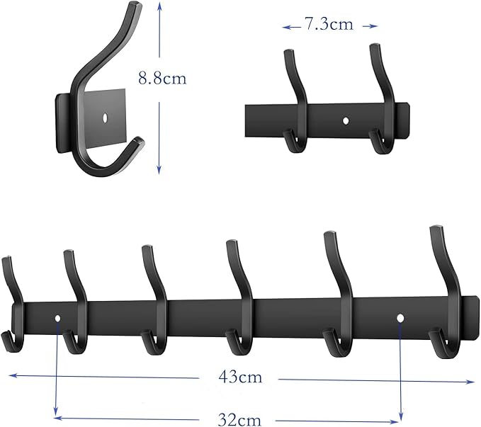 AZW Coat Rack Wall Mount,Heavy Duty Stainless Steel Metal Coat Hooks Hanging for Robes Bags Keys Hat Clothes and Bathroom Door Towels Hanger(Matte Black 6 Hooks)-NeatNest