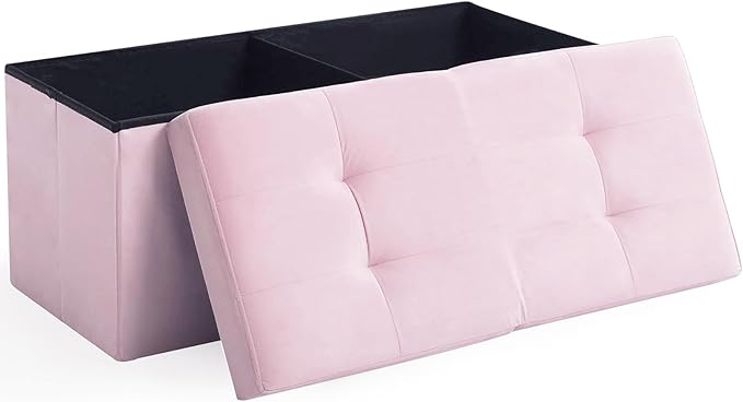 CUYOCA Storage Ottoman Bench Foldable Seat Footrest Shoe Bench End of Bed Storage with Flipping Lid, 75L Storage Space, 30 inches Velvet Pink-NeatNest