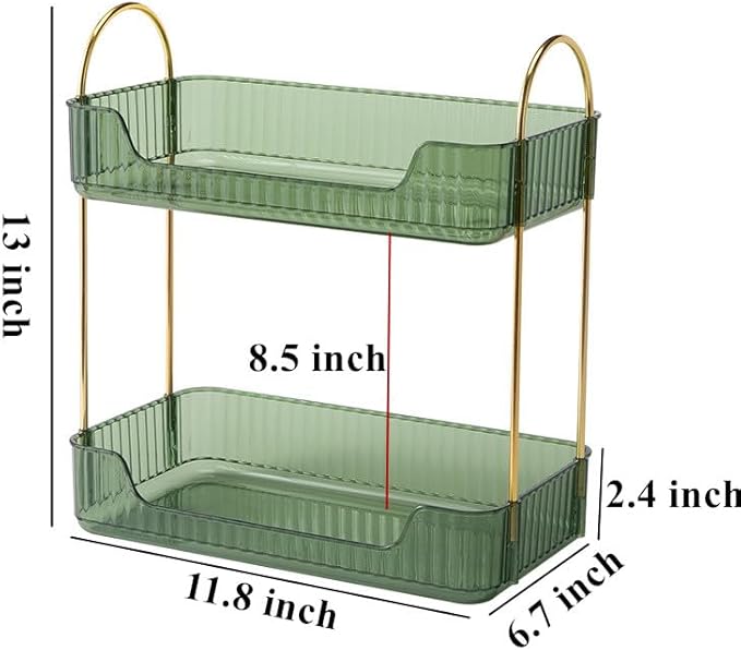 Bathroom Organizer Countertop, Vanity Trays for Bathroom, Skincare Makeup Shelf, Organizer, Counter Shelf Cosmetics, Toiletries, Lotions, Perfumes (2 Tiers, Green)-NeatNest