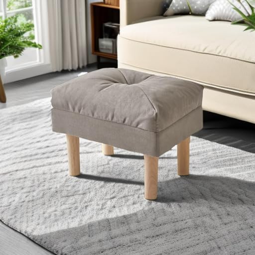 YMYNY 15.75" Small Footstool Ottoman, Footrest with Sponge Padded Seat, Step Stool for Sofa, Bedroom, Living Room, Entryway, Modern Change Shoes Stool, Wood Legs, Gray, UHBD023G