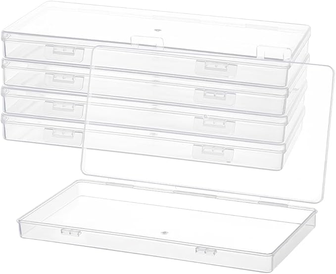 BENECREAT 5 Packs PP Plastic Bead Container Box, 6.5x3.2x0.6inch Rectangle Storage Organizer Box, Dustproof Case with Two Hinged Lid for Cards, Beads and Craft Supplies-NeatNest