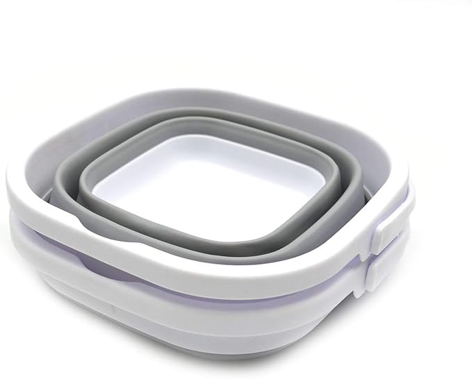 SAMMART Set of 2-2.6L (0.68 Gallon) Super Mini Sqare Collapsible Plastic Bucket - Foldable Square Tub - Portable Fishing Water Pail - Space Saving Outdoor Waterpot (2, Grey)-NeatNest