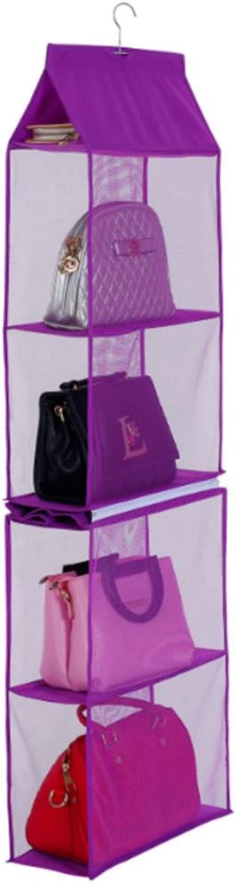 Detachable 4 Compartment Organizer Pouch Hanging Handbag Organizer Clear Purse Bag Collection Storage Holder Wardrobe Closet Space Saving Organizers System for Living Room Bedroom Home Use (Purple)-NeatNest