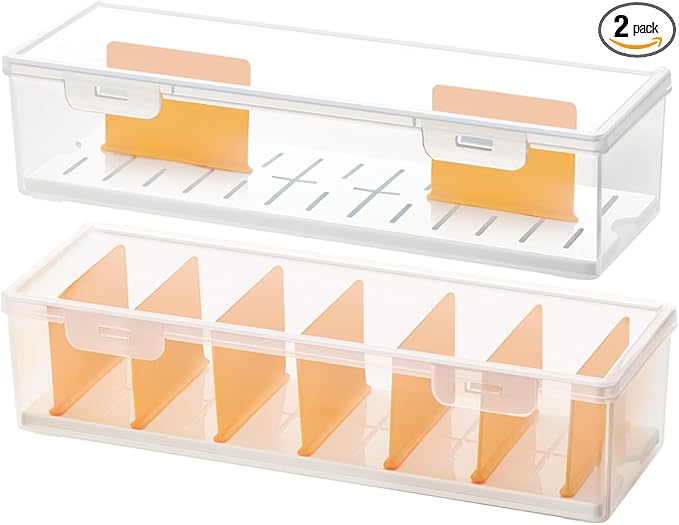 Small Deep Strips Container with Lid for Membership Card, Charger Cable Cord, Trading Card Organizer, Craft Supply, Office Supplies, Battery Storage(Clear+Yellow-2pack)-NeatNest