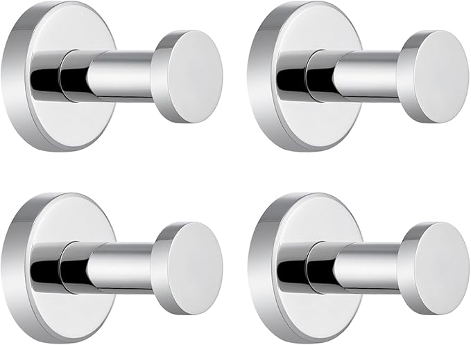 APLusee Polished Chrome Hand Towel Hook, 4 Pack 304 Stainless Steel Storage Coat Hook for Toilet Bathroom Kitchen, Home Accessories Wall Mounted