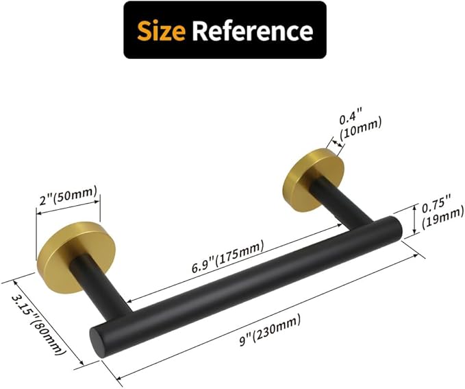 9-Inch Towel Bar SUS 304 Stainless Steel Towel Rack Wall Mounted Towel Rail Towel Rod for Bathroom Modern Style Black & Gold