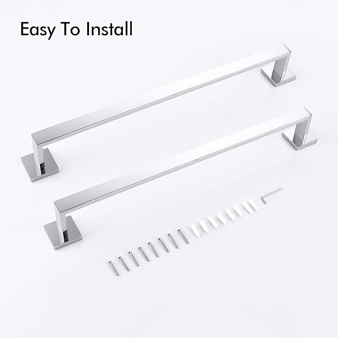 BANOLUX Towel Rack, 16-Inch Single Towel Bars for Bathroom, Towel Racks for Bathroom Wall Mounted SUS304 Stainless Steel Hand Towel Holder Heavy Duty, Chrome Towel Bar 2 Pack, A7-TB-PC-16IN-2PACK