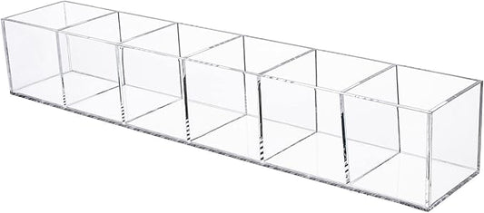 dedoot Clear Drawer Organizer, 6 Compartments Acrylic Organizer Durable Plastic Square Cube Storage Bin for Makeup, Jewelry, Pen, Small Items, 15x2.5x2.6inches-NeatNest